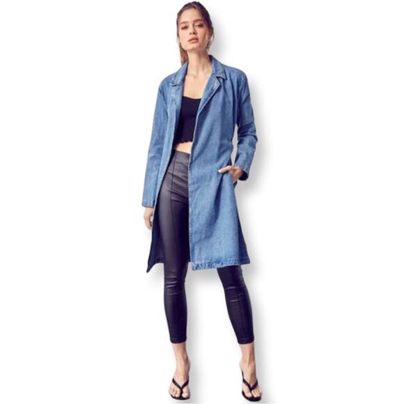 Vintage Denim Blazer Trench Jacket With Pockets - Picture 1 of 5